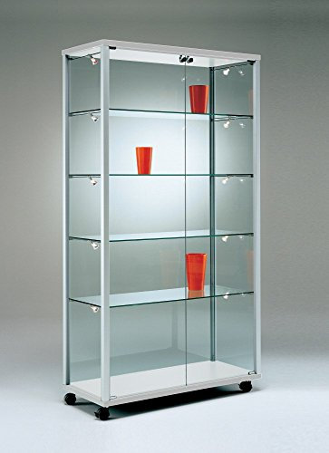 MHN Glasvitrine mit Rollen T 43 x B 99 x H 183,5 cm - breite Glas Standvitrine abschließbar - Ausstellungs-Vitrine ohne Beleuchtung