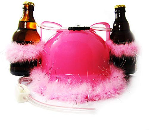 MonsterCadeaux - Casque à bière Rose pailletté avec Paille et Porte-Bouteilles - Casque Anti-Soif - Support pour canettes et Paille - Accessoire de fête - Déguisement