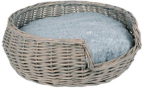 UNUS Hundebett Hundekorb Hundekörbchen aus Weide mit Kissen Grau Durchmesser 55cm für Hunde und Katzen