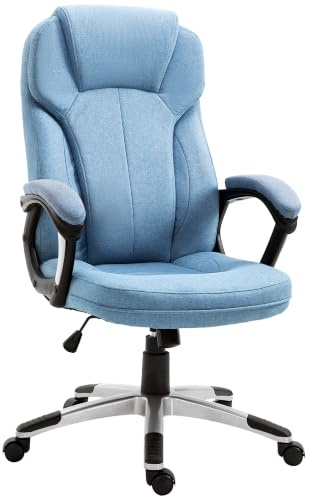 Vinsetto Bürostuhl Drehstuhl mit Kopfstütze 66 x 75 x 110–120 cm Hellblau | Computerstuhl, Wippfunktion, Gepolsterte Armlehnen, Ergonomisch, Leinen
