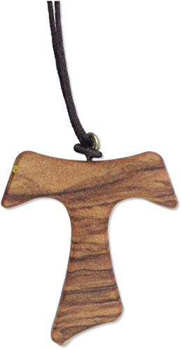 Generico Ciondolo Tau in Legno di ulivo con Cordoncino Marrone. Dimensione Tau mm 40. Set da 10 pz
