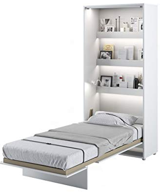 Schrankbett Bed Concept, Wandklappbett mit Lattenrost, V-Bett, Wandbett Bettschrank Schrank mit integriertem Klappbett Funktionsbett (BC-03, 90 x 200 cm, Weiß/Weiß, Vertical)