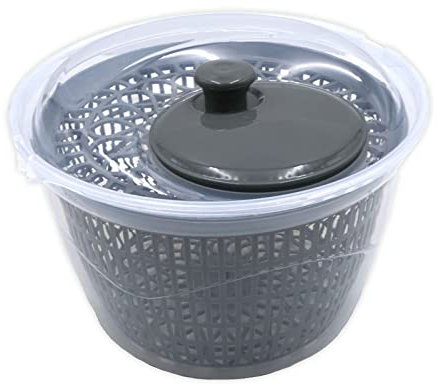HAC24 Salatschleuder 5 Liter Salattrockner mit Deckel Ø 25 cm Salatschüssel mit Kurbel & Siebeinsatz Salat Schleuder Kunststoff Grau