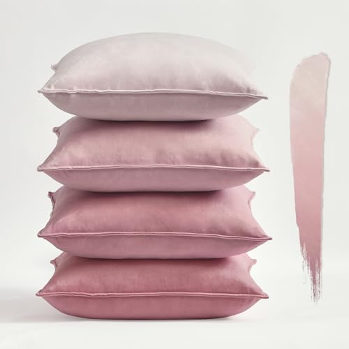 Topfinel Kissenbezug 45x45 rosa 4er Set Samt Kinderzimmer deko Kissenbezüge Kissenhülle sofakissen dekokissen Zierkissen Bezug deko für Sofa Schlafzimmer Wohnzimmer Balkon flauschig