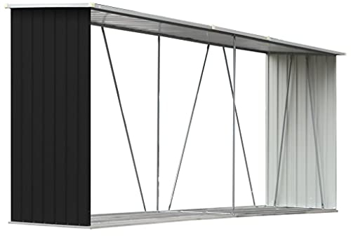 KOIECETA Brennholzlager Kaminholzunterstand Brennholzregal Brennholzunterstand Kaminholzständer Holzlager Verzinkter Stahl 330x84x152cm (Anthrazit)