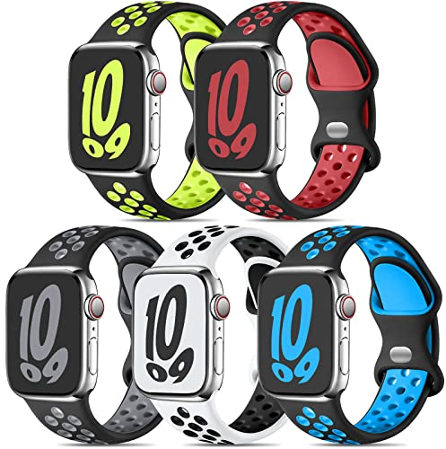 Dirrelo 5 Pack Sport Straps Compatible with Apple Watch Strap 40mm 41mm 38mm 42mm - Series 11 10, for Women, Soft Breathable Silicone Band for Apple Watch iWatch Series 9 8 7 6 5 4 3 2 1, SE 3 2, A-S