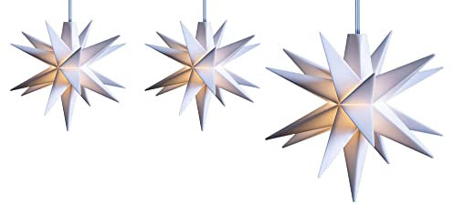 Novaliv 3er Sparset Weihnachtssterne LED Dekosterne 2X 8cm + 16cm Weiss Timerfunktion nur Innen mit 1,5m Kabel und Batteriefach für 3 AA Batterien 3D Stern 18 Zackig Leuchtstern LED Weihnachtslicht