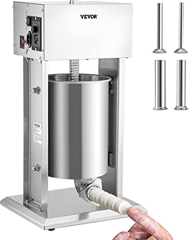 VEVOR Insaccatrice Elettrica Verticale per Salsiccia in Acciaio Inox 10L Velocità Regolabile, Macchina per Insaccare Salsicce Elettrica Potenza da 200W in Acciaio Inox 4 Tubi di Riempimento Inclusi