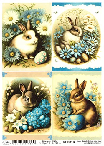 Josys Bastelmärchen Reispapier A4 Strohseide Decoupage Osterhase Vintage Ostern Osterkarte RE0816