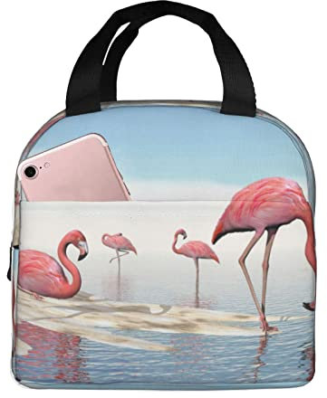 XVBCDFG Bandada de flamencos rosados en la bolsa de almuerzo de la playa Oficina al aire libre Papel de aluminio portátil Aislamiento engrosado y bolsa Bento