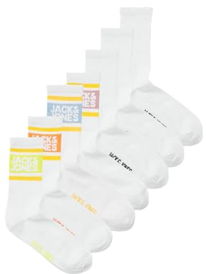 JACK & JONES Herren Jaclogo Stripe Tennis Sock 7 Pack Socken, White/Pack:White - White - White - White - White - White, Einheitsgröße