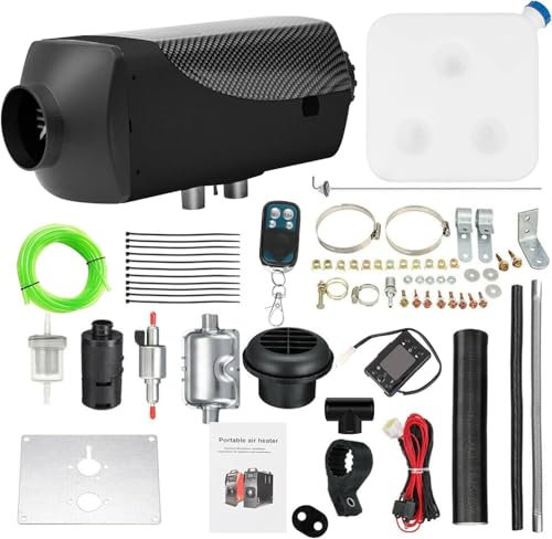 Jacgood 12V 5KW-8KW Diesel Air Heater，With Remote Control LCD Monitor Low Noise Fast Heating Parking Heater, For Car Trucks Boat Bus RV and Trailer. (Black)