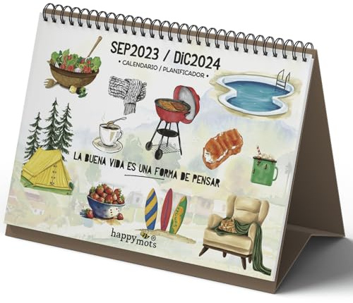 HappyMots Calendario de Sobremesa 2023 2024 | 16 Meses Sep. 2023 a Dic. 2024 | Calendario 2024 organizador mensual | Tamaño A5 | Con espacio para apuntar