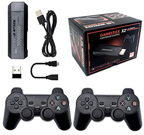 ASVIL Consola de juegos retro M10 X2PLUS con 128G, Plug & Play Retro Game Stick, reproductor de videojuegos HD 4K con controladores inalámbricos duales de 2.4G integrados en 40000 juegos para niños y