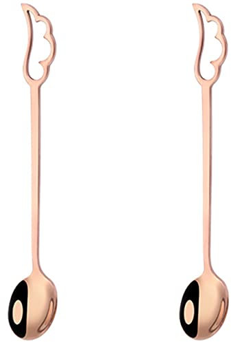 Ice Cream Spoons Set of 2 Stainless Steel Latte Spoons for Latte Coffee Hot Chocolate Hot Drinks 5.9 Pea Shape (Champagne)