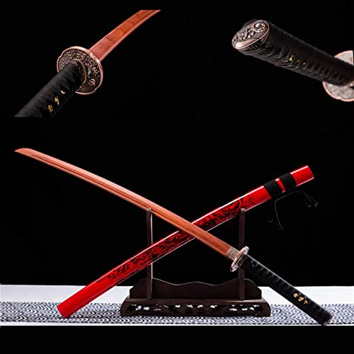 TIAYKO Premium Mahagoni Samurai Schwert,103cm Holz Katana,Massivholzscheide mit bemaltem,handgefertigtem Bokken für Kendo Cosplay Display Collect