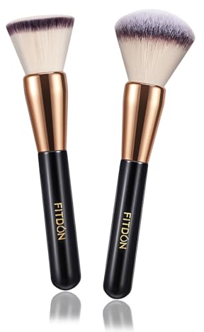 FITDON Foundation Brush and Powder Brush, 2PCS Professional Flat Top Kabuki Makeup Brush Bronzer Blush Brushes for Liquid, Cream and Powder