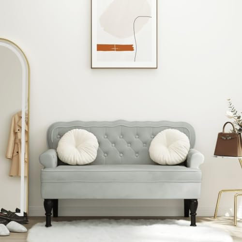 Homgoday Sitzbank mit Rückenlehne Flurbank Polsterbank Esszimmerbank Bank Wartebank Wohnzimmerbank Bank für Flur Wohnzimmer mit Rückenlehne Hellgrau 119,5x64,5x75 cm Samt