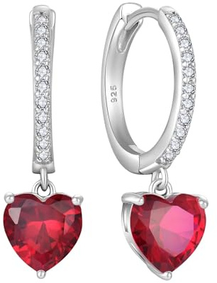 Starchenie Ohrringe 925 Sterling Silber für Damen Creolen mit Zirkonia Herz Geburtsstein Hängend Hypoallergen Kreolen Hängeohrringe