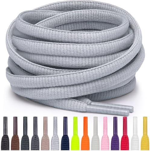 Miscly Lacets Ovales pour Sport - Disponibles en Plusieurs Longueurs et Couleurs (Gris Clair, 114 cm)