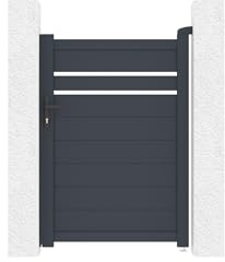 Casanoov Portillon Aluminium CIMONE 1m x 140cm Gris Anthracite RAL 7016 - Portillon Jardin Design Moderne 2 Bandes Ajourées - Serrure Barillet Poignée Incluses - Résistant Vent 55 km/h