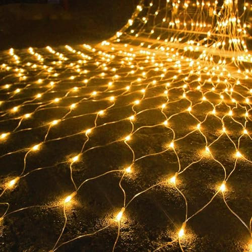 EONANT Guirnalda de luces de red, 96 LED, 8 modos, malla, impermeable, gran angular, para arbustos, cubiertas, vallas, paredes, fiestas, bodas, decoración navideña (blanco cálido, 1,5 x 1,5 m)