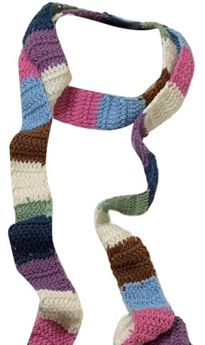 Qsvbeeqj Bunt Gestreifter Schal Für Damen Gestrickt Wolle Warmer Farbkontrast Schmale Schals Wurst Dünner Schal Winterhalstuch
