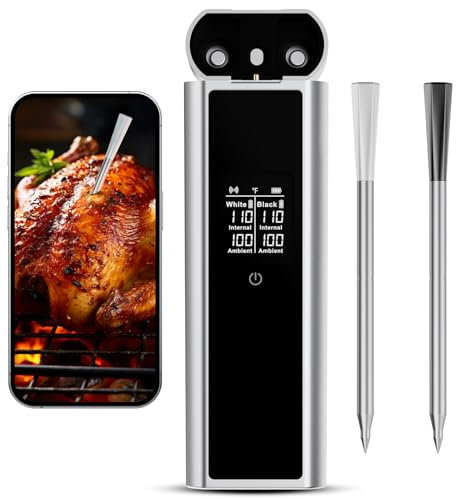 Digital Meat Thermometer Wireless - Smart BT Auto Pairing Cooking Thermometer with Dual Food Temperature Probe for Grill & Oven, Precise Cooking, Barbecue