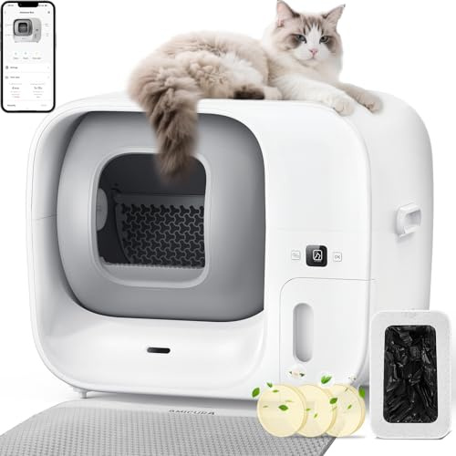 Amicura Cura 3 Selbstreinigende Katzentoilette, Automatisch Verpackt und Füllt Müllsäcke, TÜV-zertifizierte Sicherheit &7 Sensoren, Geruchskontrolle/App-Steuerung, Große Katzenklo Für Mehrere Katzen