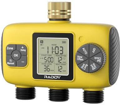 Raddy WS-8 computer per irrigazione 3 zone, Timer per irrigazione automatica smart, Water Timer irrigazione automatica/manuale, ritardo pioggia, ampio display LCD, IPX5 per giardini