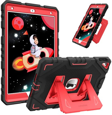 FINTIE Coque avec Support Intégré pour iPad 10.2 Pouces 9e/8e/7e Génération | pour iPad 10.2 (2021/2020/2019), Coque Robuste et Antichoc avec Béquille, Adapté aux Enfants, Noir/Rouge