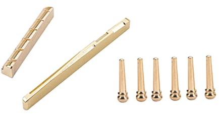 Messing Sattel und Stegstifte 8 Stück für Akustikgitarre Gl27 | Geschlitzt, Goldfarben, Ersatz für Steg, Sattel und Mutter, für Folk und Akustikgitarre