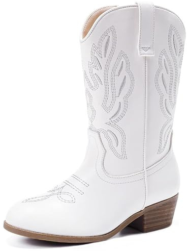 LAURMOSA Girls Cowboy Boots for Kids Cowgirl Boots for Girls Mid Calf Pointed Toe Embroidered Cowgirl Fancy Dress Cow Girl Horse Riding Western Party Shoes for Toddler Little Big Kids