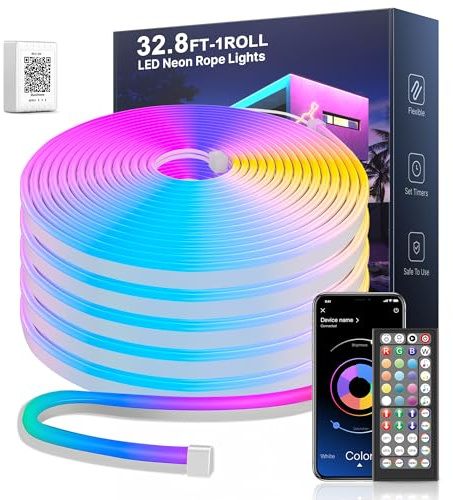 Nexillumi 10M Led Neon Rope Lights, Flexible RGB LED Strip Lights with App/Remote Control, Music Sync Colour Changing Gaming Strip Lights, Waterproof Led Lights for Bedroom Home Decor
