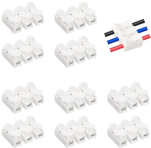 100 Pcs Connector Blocks Electrical, CH-3 Quick Wire Connectors, 3-Pin Terminal Block Spring Wire Connectors, White Quick Cable Wire Connector for Wire Connection and Electrical Wiring