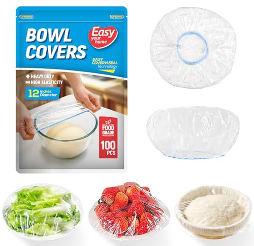 EASYYOURHOME 100PCS 12Inch Bowl Covers for Sourdough Bread Proofing | Outdoor Picnics,BPA-Free Plastic,Elastic Stretch Food Storage Lids,Meal Prep,Fresh Keeping,Shower Cap,Hair Deep Conditioning