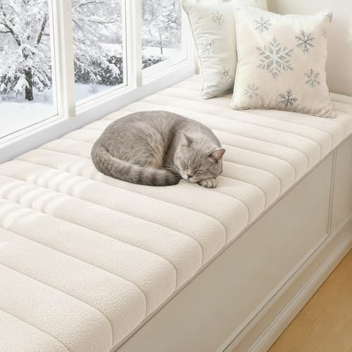 Sitzbank Polster 180x40cm Bankauflage Sitzkissen Bank mit rutschfester Unterseite, Sitzauflage Bank mit Reißverschluss, waschbares Bankkissen, Esszimmerbank, Fensterbank, Gartenmöbel, Cream White