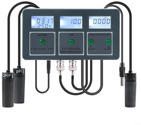 Testeur de qualité de l'eau pour analyse multi-paramètres avec pH, salinité, ORP, S.G et surveillance de la température - Affichage numérique en temps réel pour aquariums, piscines et eau potable