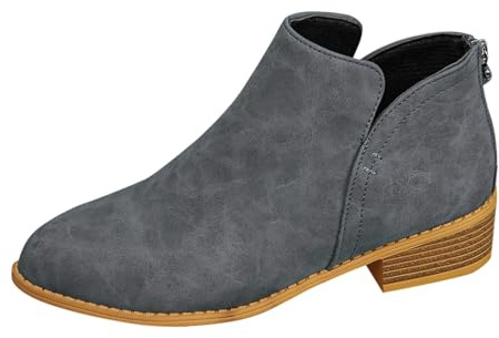 Generisch Botines de piel para mujer, botas de invierno impermeables, botas de tobillo de tacón bajo, botas ortopédicas, calidez y comodidad, botas deslizantes para mujer, botas cortas con cremallera