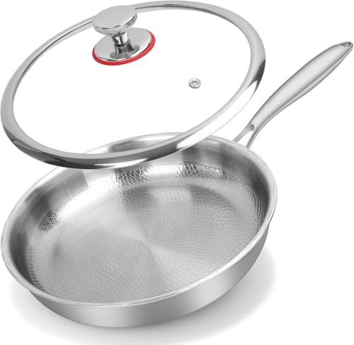 Upven Padelle Titanio Puro ，Pannella in titanio Pro con coperchio - Pannella antiaderente in titanio | Resistente ai graffi, riscaldamento uniforme per tutte le stufe (con coperchio)