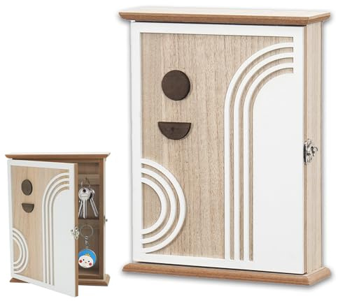 aupawdy Schlüsselkästen Holz,Schlüsselschrank 6 Haken Schlüsselbox im böhmischen Stil,Schlüsselablage Wand Deko für Eingang,Flur,Büro (Natur, 26 x 20 x 6cm)