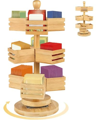 Generico Organizer Bustine Tè 360 - Porta Legno 3 Livelli, Scaffale Girevole 9 Scomparti | Stazione Caffè Verticale per Zucchero Condimenti, Contenitore Cucina Ufficio con Arredo Banco 20cm