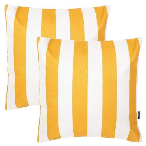 Icon Outdoor Kissen, Gelb Streifen Streifen Kollektion, 2er Pack, Wasserabweisend Stoff, Garten Kissen mit Füllung, 43cm x 43cm, Dekokissen für drinnen und draußen, Lounge, Garten, Terrasse