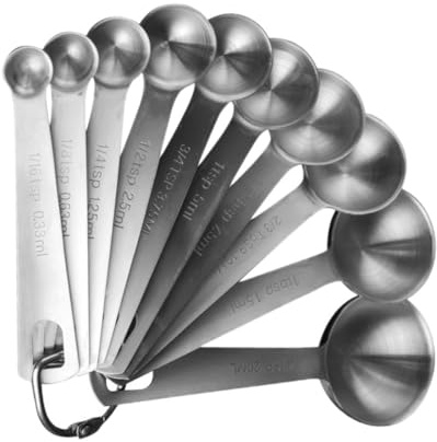 EXAOMBLE Set de 10 Cucharas Medidoras de Acero Inoxidable Marcación Clara para Medir Ingredientes en Repostería y Cocina