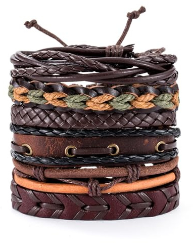WSOAFVK Pulsera Hombre,6 Piezas Pulseras de Cuero, Personalidad Retro Tejida Pulsera de Traje de Cuero Multicap, para Regalo San Valentín, Cumpleaños, Aniversario