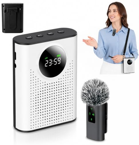 Ouitble Amplificador de Voz Inalámbrico con Micrófono Magnético Inalámbrico, Mini Amplificador de Voz Portátil Bluetooth 5.2 con Altavoz Pantalla Digital LED AUX de 3,5 Mm para Vi
