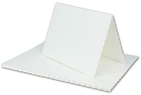 50x Faltkarten DIN A6 mit wellig gestanztem Rand - Natur-Weiß - 10,5 x 14,8 cm - Wellenschnitt Einladungs-Karten - FarbenFroh by GUSTAV NEUSER