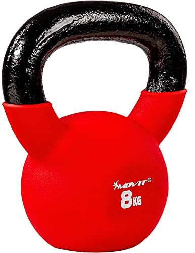 MOVIT Kettlebell PRO, Kugelhantel aus Gusseisen mit Neoprenbeschichtung, 12 Varianten: 2 bis 24 kg, schadstoffgeprüft, Schwunghantel Kugelgewicht