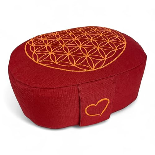 maylow Yoga mit Herz Hochwertiges Yogakissen Meditationskissen Balance oval Reisekissen Bio-Dinkelspelzen H: 10 cm