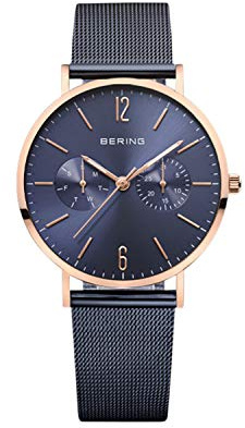 Bering Damen Quarz Uhr | Armbanduhr 36 mm Edelstahlgehäuse und Zifferblatt | Milanaisearmband | Saphierglas | 3 ATM | 14236